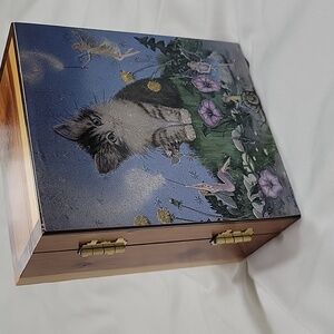 Wood Trinket Box Kitten And Fairies
